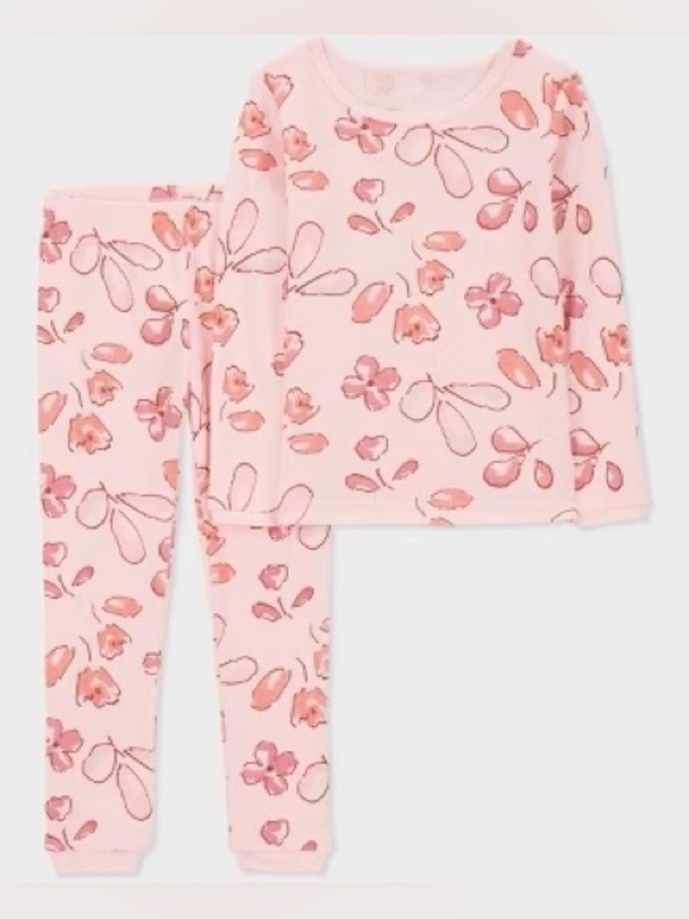 Carter’s Snug Fit Ribbed Pajamas Long Sleeve Size 4T Pink Floral Print
